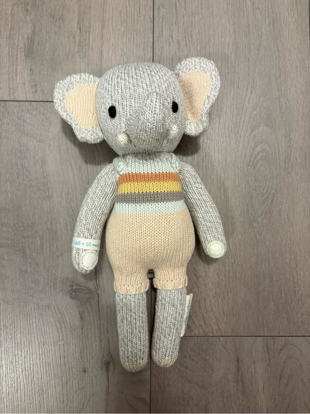 Cuddle Kind Evan Elephant Gray Knit Doll Plush 13 inch Tan Overalls Stuffed